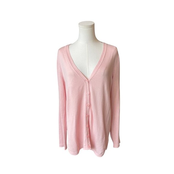 Talbots Pink Cardigan Sweater Size M Long Cotton Lightweight Oversized Dainty - Picture 4 of 10